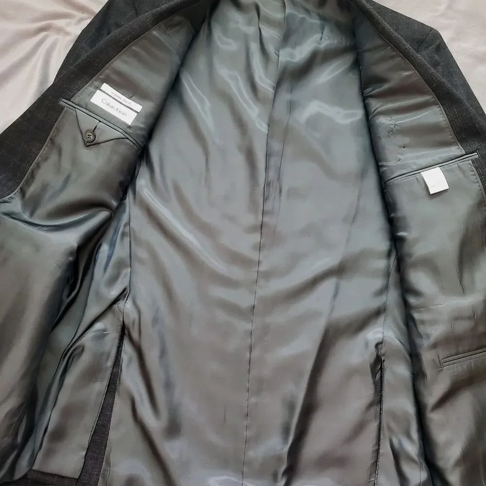 Calvin Klein Wool Blazer Men's 48L Dark Grey Sportcoat Suit Jacket